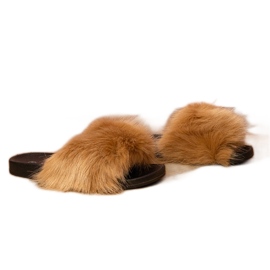 Braune Kinderflip Flops mit Fell