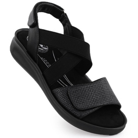 Frauen bequeme Sandalen für Klettverschlüsse Black Jezzi 24142 schwarz