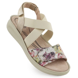 Damen bequeme Sandalen für Klettverschluss beige Jezzi 24142