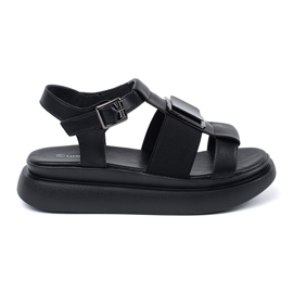 Goodin Schwarze Leder elegante Sandalen auf der Plattform