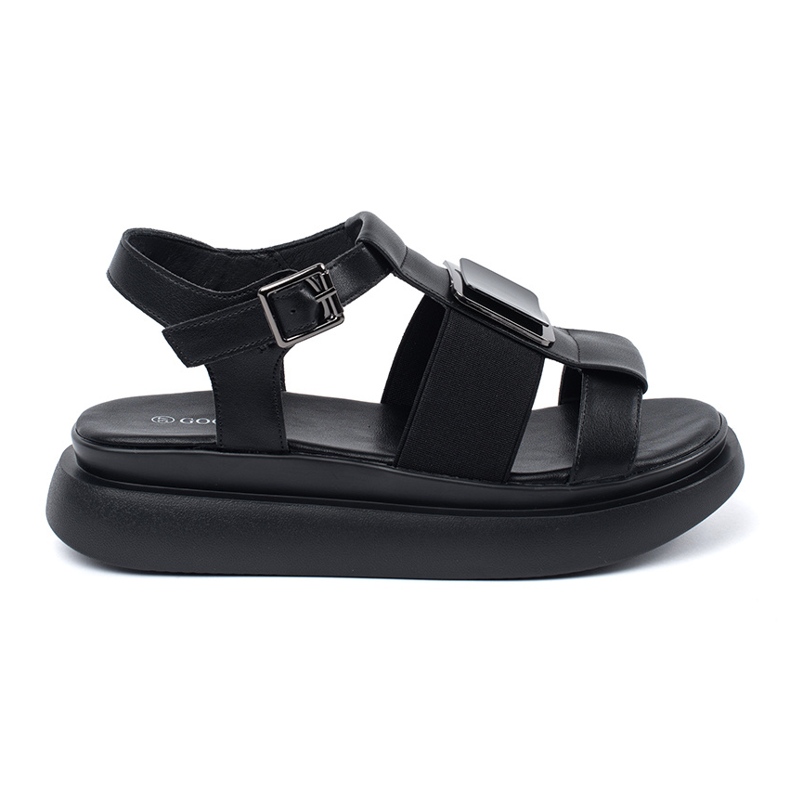 Goodin Schwarze Leder elegante Sandalen auf der Plattform