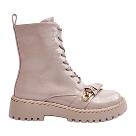 S.Barski Frauen lackierte Stiefel Arbeiter mit Dekoration D &amp; A MR870-67 Light Beige