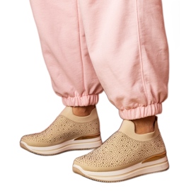 Beige Frauen -Sneaker auf der Plattform mit Zirkonen