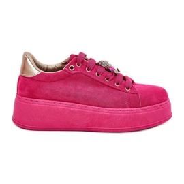 Frauen -Sneaker auf der Plattform mit Teddy Bear Fuchsia rosa