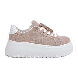 Turnschuhe auf der Plattform mit einem Pins Bär S.Barski BF51-014 Beige
