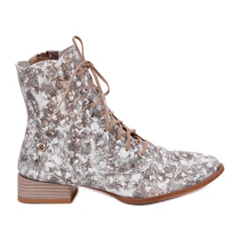 Maciejka mit Leder gemustert mit flachen Haken 06391-25 beige Stiefel