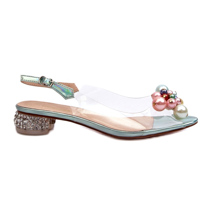 S.Barski Transparente Sandalen mit niedrigem Absatz und Dekoration in Grün D&amp;A MR38-368