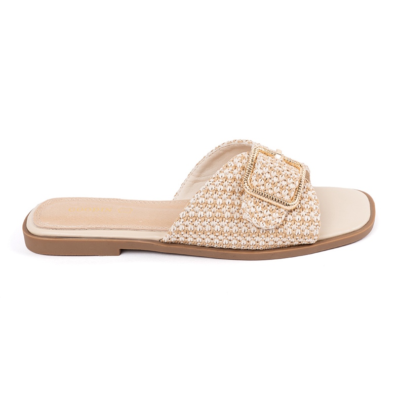 Goodin Hausschuhe in einem beige und weißen Kühlergrill mit einer Schnalle