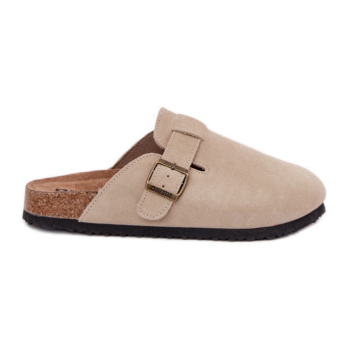 Big Star Wildleder -Flip -Flops Frauen -Clogs mit einem großen Star RR274A385 Beige Schnalle