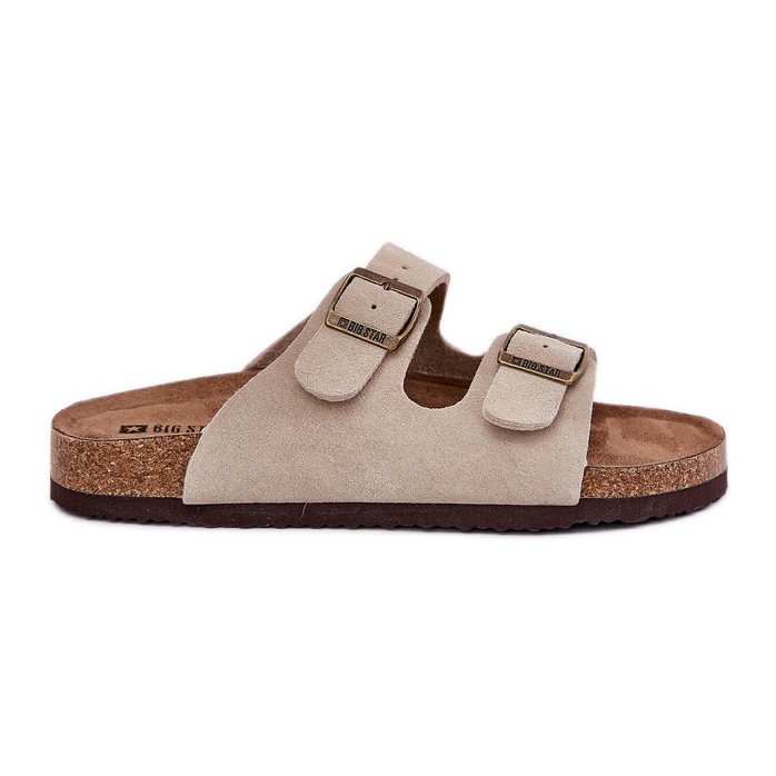 Frauen Wildleder Flip Flops mit Big Star RR274A391 Beige Schnallen