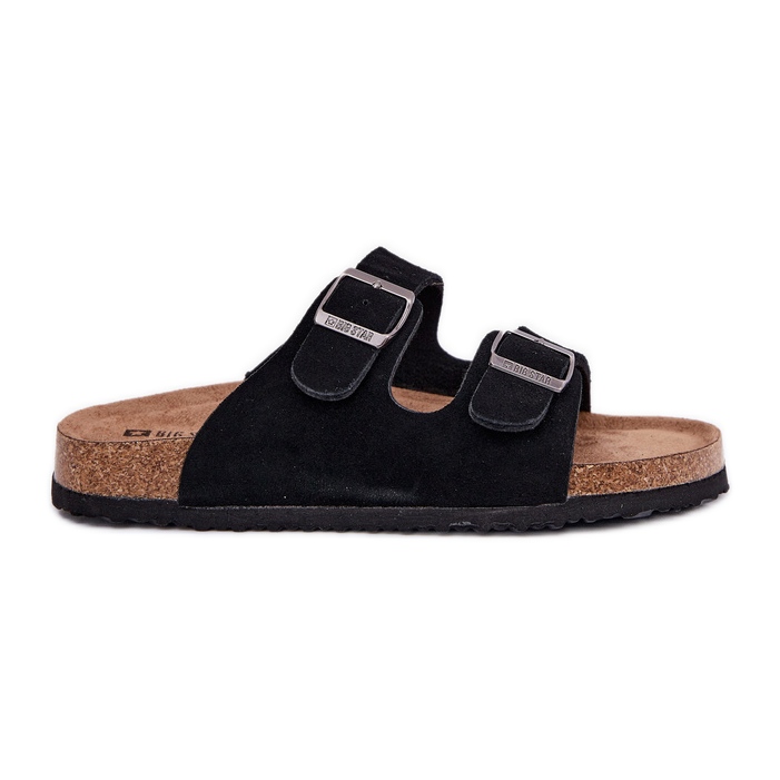 Frauen Wildleder Flip Flops mit Big Star RR274A390 Black Schnallen schwarz