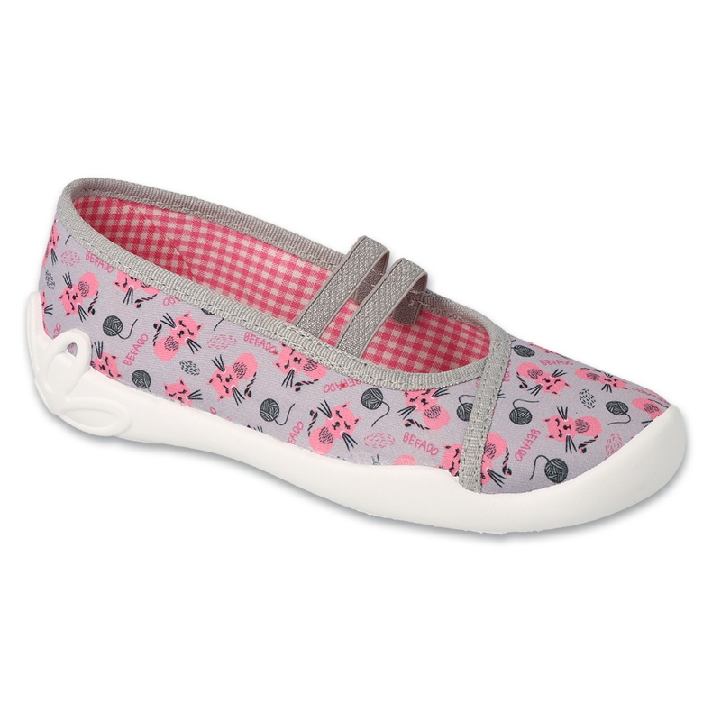 Befado Girls 'Pantoffeln 116y327 Grau mit rosa Katzen