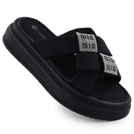 Damenflip Flops auf der Plattform mit kubischen Zirkonen Black Potocki 16347 schwarz