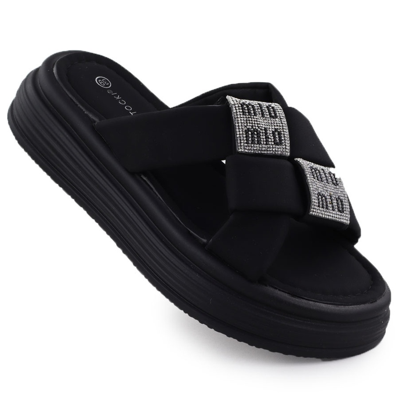 Damenflip Flops auf der Plattform mit kubischen Zirkonen Black Potocki 16347 schwarz