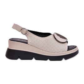 S.Barski Damen-Ledersandalen mit einem Keil mit einem Ornament S. Barski LR51-788 Beige