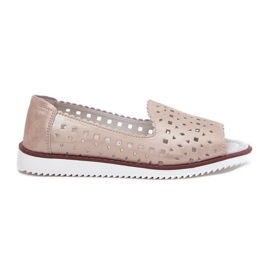 S.Barski Leder offene Ballerinas mit nackten Fingern S. Barski LR51-922 Beige