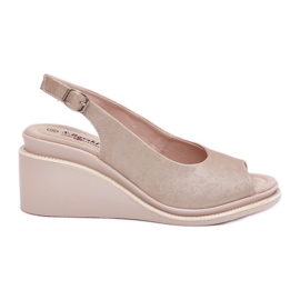 S.Barski Damen-Ledersandalen für Frauen am Keil S. Barski LR51-539 PLN golden
