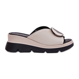 S.Barski Damen-Leder-Hausschuhe mit einer Verzierung von S. Barski LR51-662 Beige