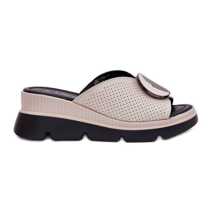 S.Barski Damen-Leder-Hausschuhe mit einer Verzierung von S. Barski LR51-662 Beige