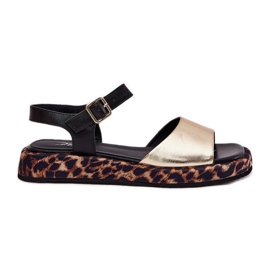 S.Barski Frauen Ledersandalen auf der Plattform mit Leopardendruck S. Barski JC51-347 Gold golden