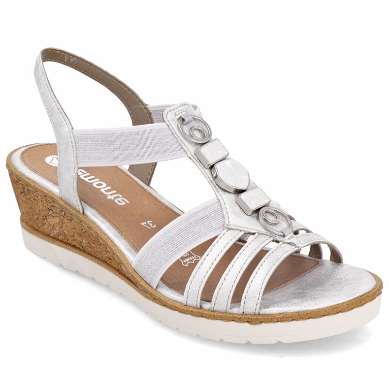 Frauensandalen für Keil mit Elastics Silver Remonte R6264-92 silber-