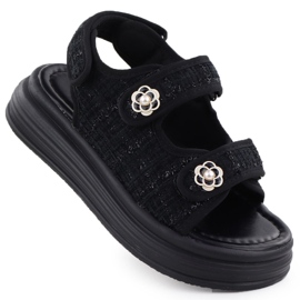 Frauensandalen auf der Plattform Czarne Potocki PY16337 schwarz