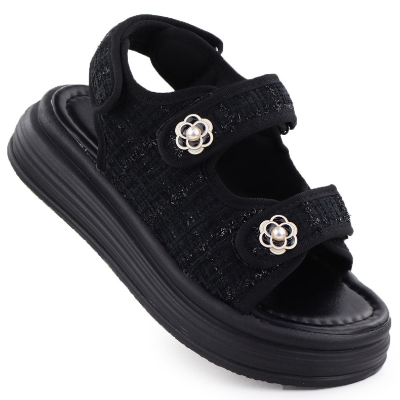 Frauensandalen auf der Plattform Czarne Potocki PY16337 schwarz