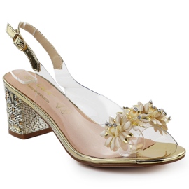 S.Barski Transparente Frauensandalen auf einem Pfosten mit Zirkons Złote S. Barski MR51-725 golden