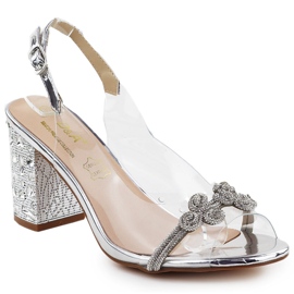 Transparente Frauensandalen auf einem Pfosten mit Zirkonen Silber S.Barski MR51-705