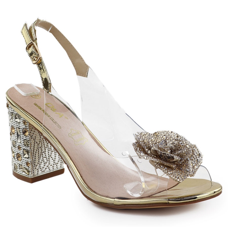 S.Barski Transparente Frauensandalen auf dem Pfosten mit Zirkons Złote D &amp; A von S. Barski MR51-702 golden