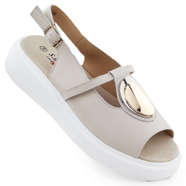 Damen-Ledersandalen auf der Plattform Beige S.Barski GR51-603