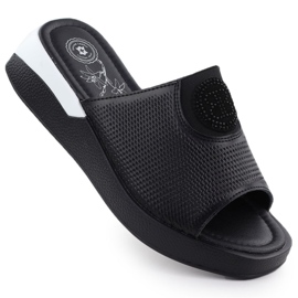 Frauen Leder -Hausschuhe bequeme schwarze Jezzi 8479