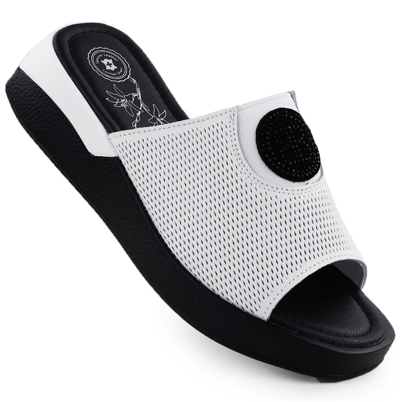 Frauen Leder Flip Flops bequem weiße Jezzi 8479