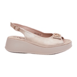 S.Barski Frauen Ledersandalen auf Keil mit einem dekorativen Detail von S. Barski LR51-593 Gold golden