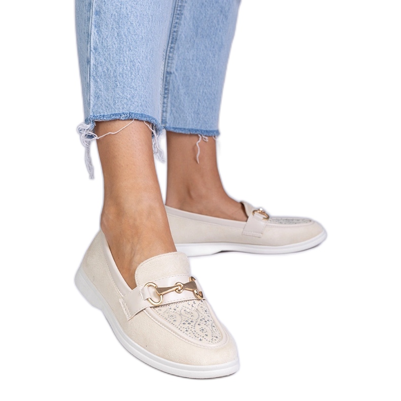Beige Moccasins aus Ekozamsz mit Zirkonen
