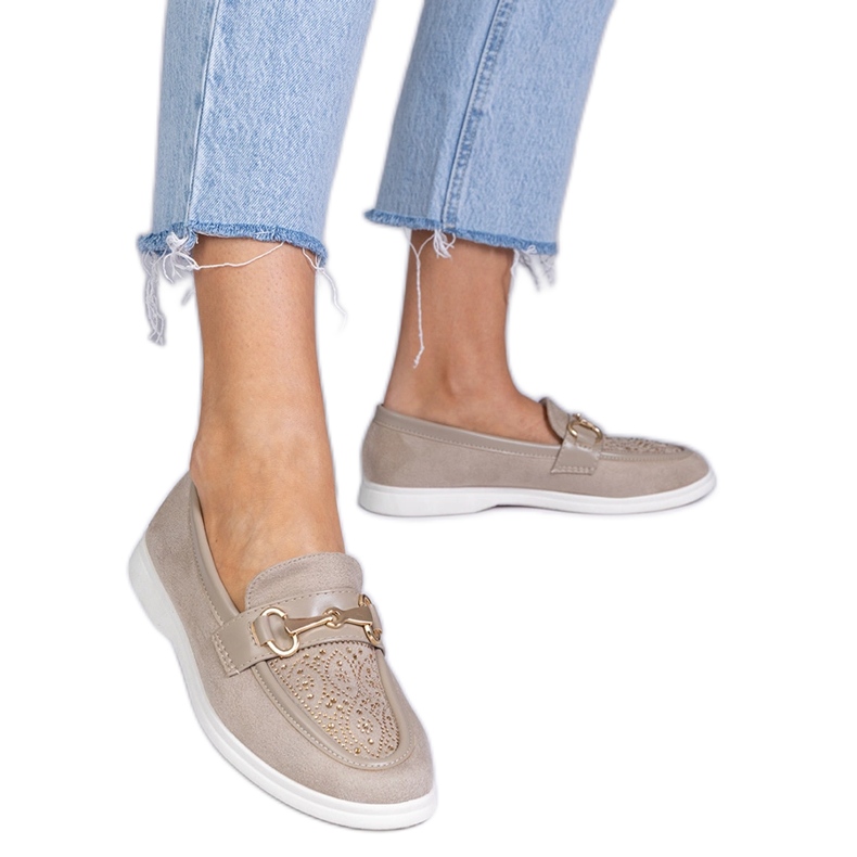 Cremige Mokassins aus Ekozamsz mit Zirkonen