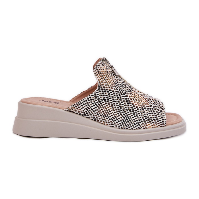 Frauenkeile mit Keil mit einem Schloss Tiermuster Beige