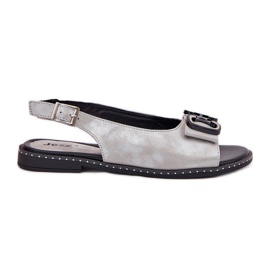 Jezzi Flache Sandalen mit Dekoration Eco Leder Silber