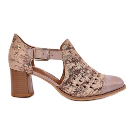 Frauen Leder Openwork Maciejka Stiefel 04962-43 Beige-Gold