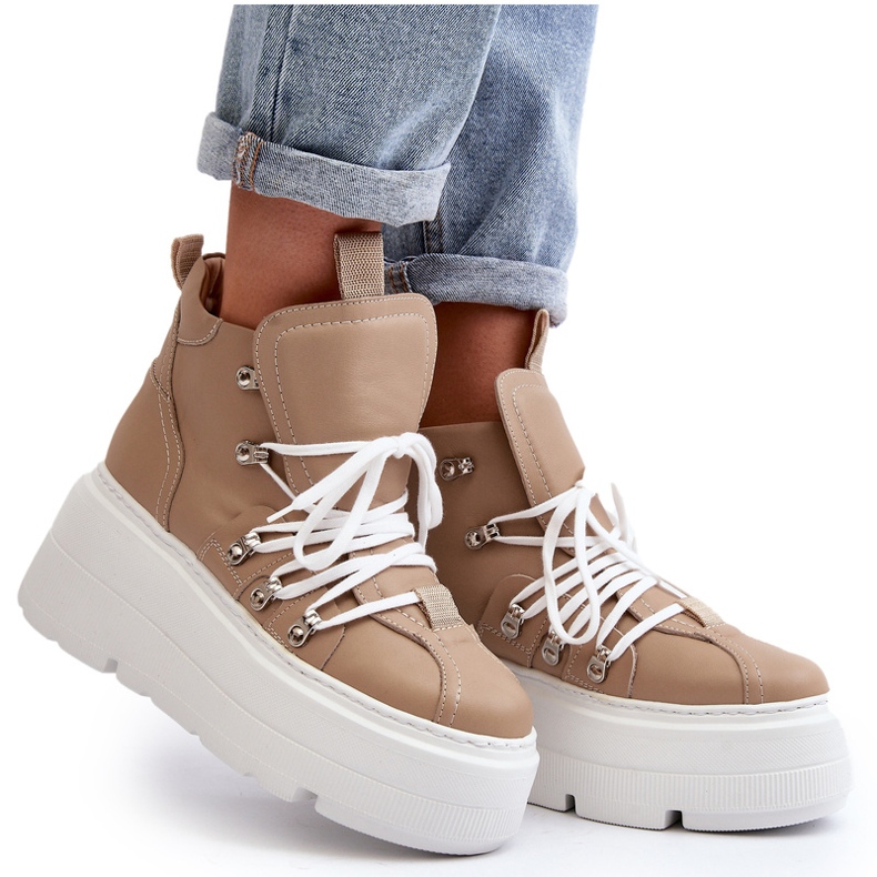 Zazoo 3416 Damen-Sportschuhe aus Leder, Beige