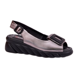 Damen -Ledersandalen mit einem Keil mit Dekoration Artiker 56C2158 Graphit silber-