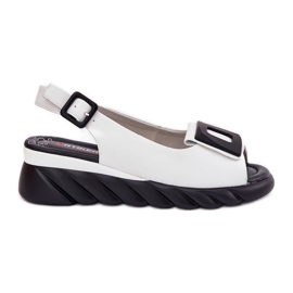 Damen -Ledersandalen mit einem Keil mit Dekoration Artiker 56C2157 Weiß