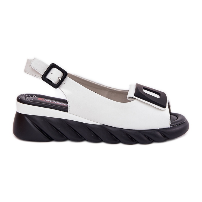 Damen -Ledersandalen mit einem Keil mit Dekoration Artiker 56C2157 Weiß