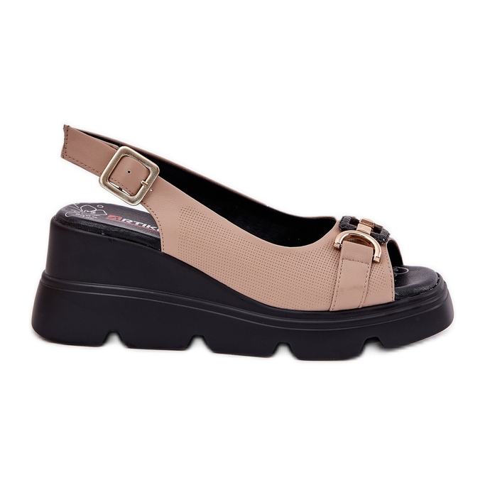 ARTIKER Damen -Ledersandalen auf Keil und Plattform mit Dekoration Artker 56C2209 Beige