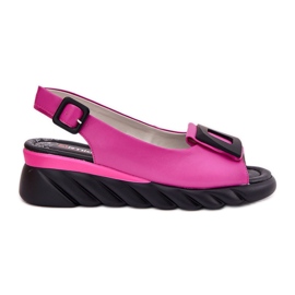 ARTIKER Damen -Ledersandalen mit einem Keil mit Dekoration Artker 56C1571 Fuchsia rosa