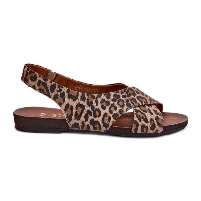 Zazoo Frauen Ledersandalen brauner Leopard Leopard beige