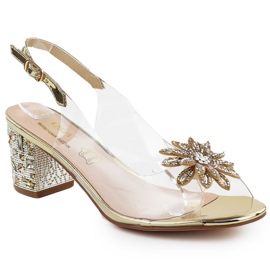 S.Barski Transparente Frauensandalen auf dem Pfosten mit Zirkonen Złote D &amp; A von S. Barski MR51-002 golden