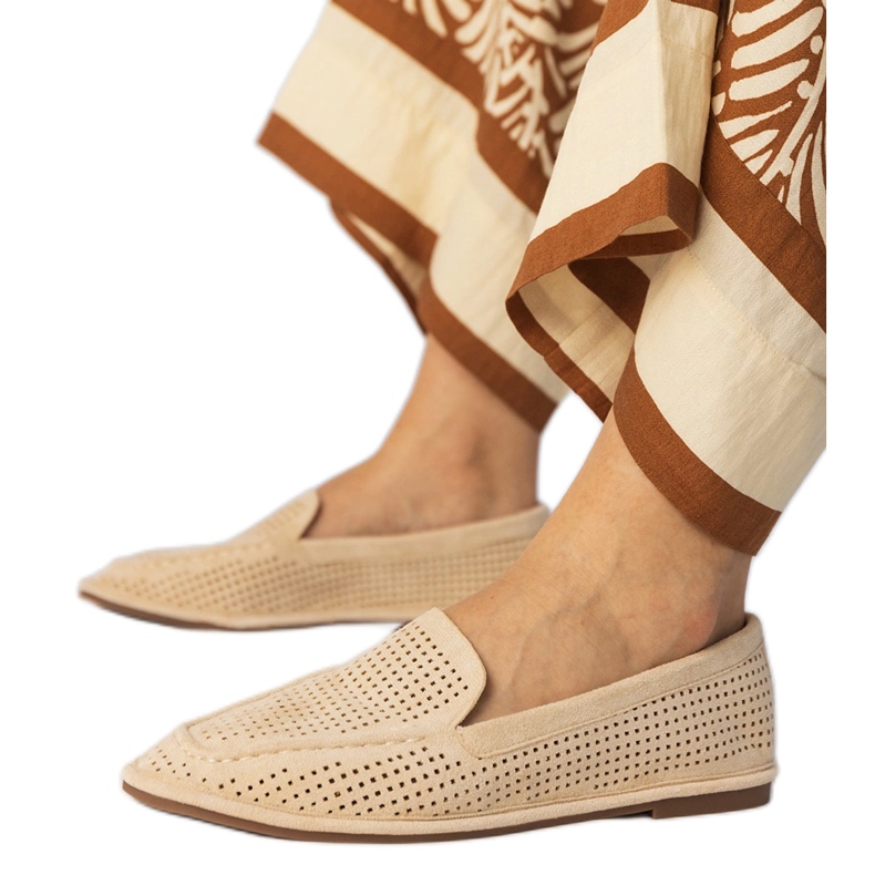 Beige Openwork -Slipper aus Ekozamszu