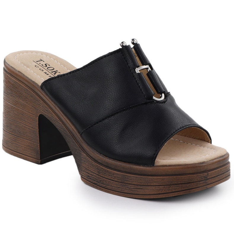 Damen-Leder-Flip-Flops auf dem schwarzen T.Sokolski L25-13 Post