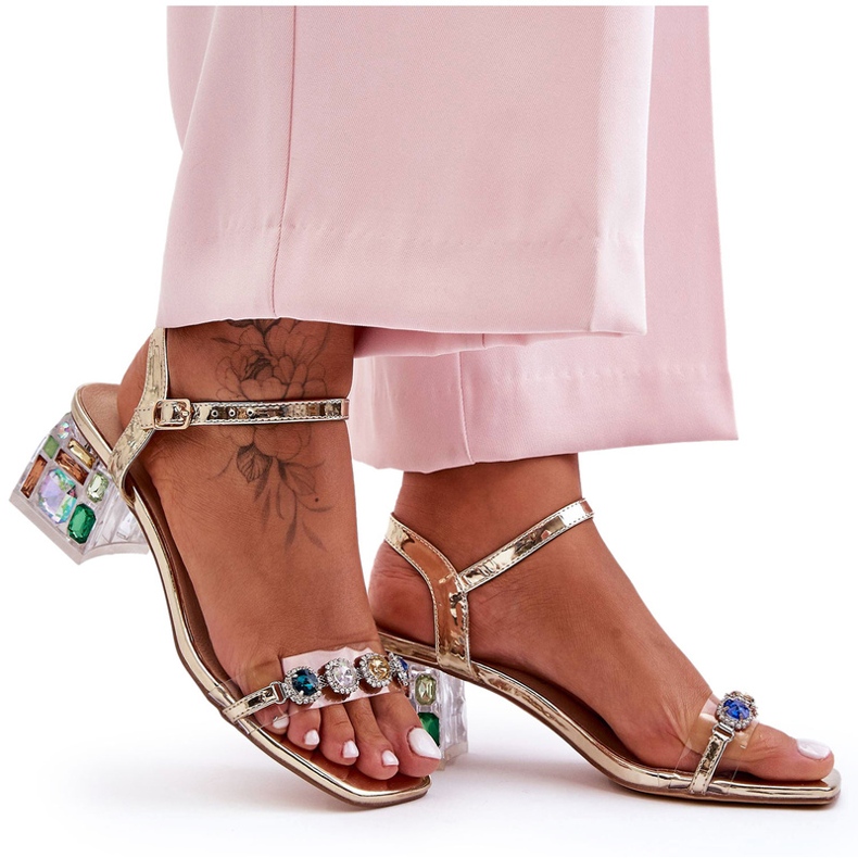 Damensandalen auf High Heels mit Kristallen Golden S.Barski MR1037-01